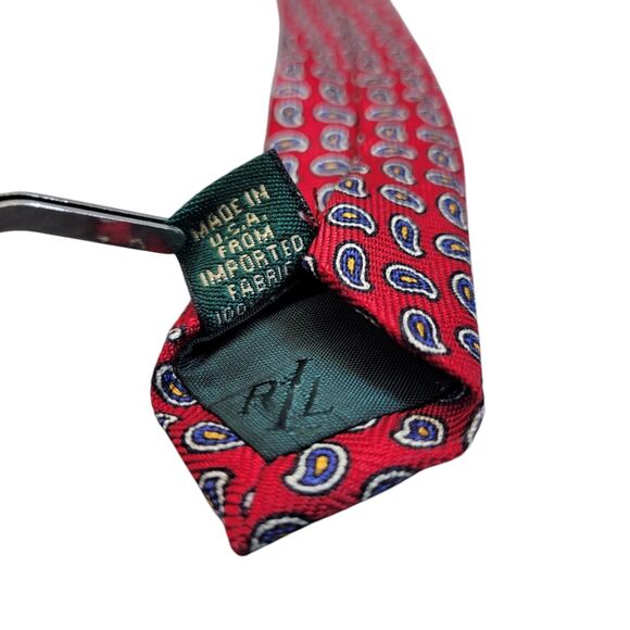 Lauren Ralph Lauren‎ Red Paisley Silk Neck Tie Mens 56" x 4" Handmade In USA - Picture 7 of 10